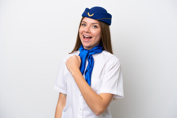 Airplane Lithuanian woman stewardess isolated on white background celebrating a victory