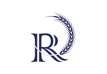 Initial R Letter with Wheat Grain for Bakery, Bread, Cake, Café, Pastry, Healthy Food, Cafeteria, Home Industries Business Logo Vector Idea