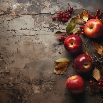 Fruit Fresh Red Ripe Apples Grunge Background Texture with Empty Copy Space - Grunge Food Wallpaper Style created with Generative AI Technology