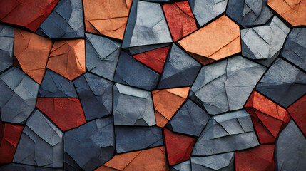 Geometric Origami Patterns Folding into an Abstract Tapestry of Earthy Red and Blue Tones