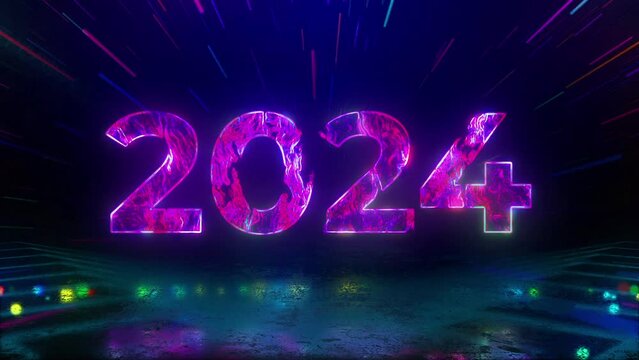 2024 Happy New year text effect Cinematic Title Trailer animation. 2024 animation Isolated on Black background. Happy New Year 2024 Celebration