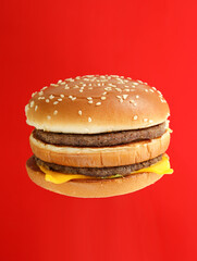 hamburger on red background