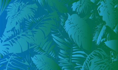 Fototapeta na wymiar Colorful gradient grunge background. Tropical leaves. Vector