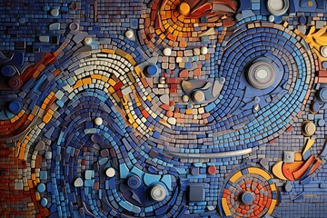 blue mosaic composition,  abstract  picture, wallpeper