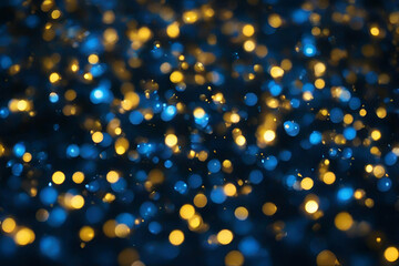 Fototapeta na wymiar golden blue bokeh light glowing in the dark night for background texture