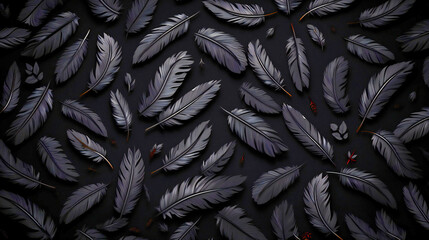 Midnight Whispers: A Monochromatic Mosaic of Dark Feathers Against a Shadowy Backdrop