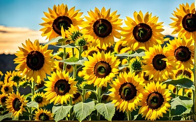 Sunflower spectacle: Vibrant sunflowers in a rustic vase, bringing the warmth of summer into any room.
