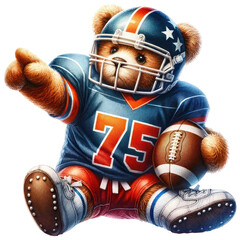watercolor American Football Teddy Bear Clipart, sports bears, toddler football, nursery decor, kids sports art, printable illustration cut out transparent isolated on white background ,PNG file