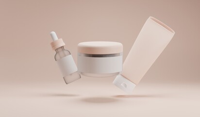 Cosmetic product mockups with pastel color background for presentation of cosmetic.3D rendering