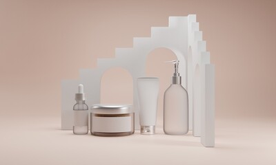 Cosmetic product mockups and geometric with background for presentation of cosmetic.3D rendering