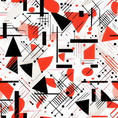 Abstract Geometric Shapes Of Red And Black On A White Background As A Seamless Fill Tile Created Using Artificial Intelligence