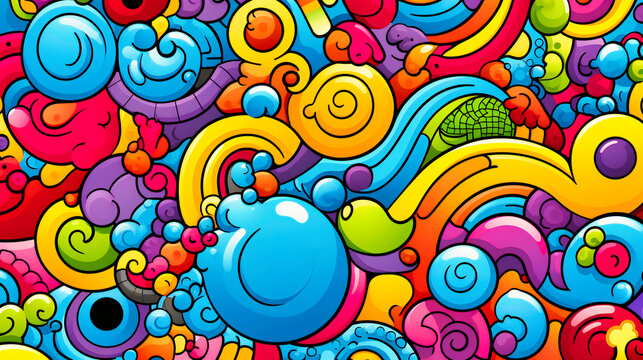 Whimsical Doodles of Joy: A Playful Array of Colors in Abstract Curlicue Illustrations