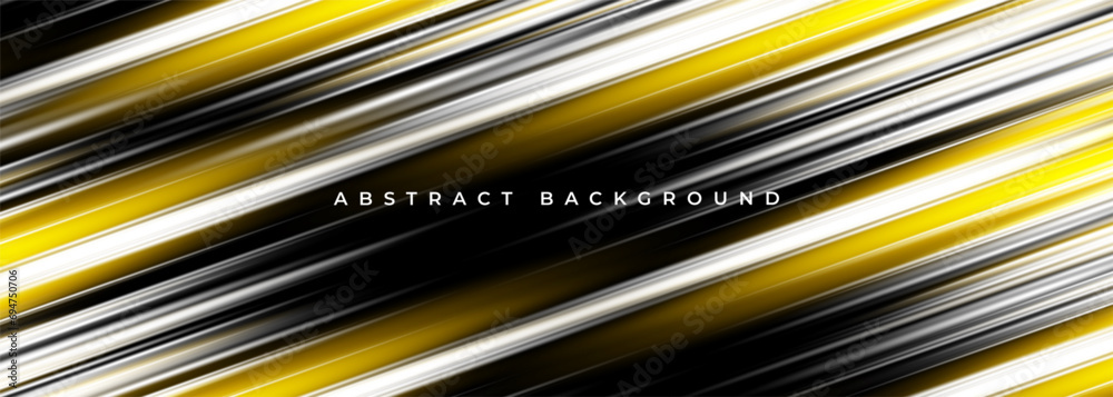 Poster black abstract background with yellow and white stripes. modern dark wide abstract banner design. ve