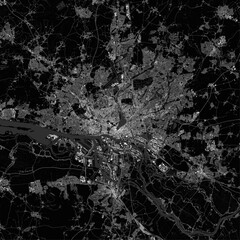 Hamburg map. Detailed dark map of Hamburg (Germany). Natural features (lakes, rivers), various types of roads and buildings are grouped separately. - 694751300
