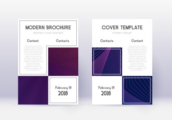 Business cover design template set. Violet abstract lines on dark background. Attractive cover design. Exotic catalog, poster, book template etc.