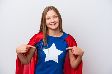 Super Hero Russian woman isolated on white background proud and self-satisfied