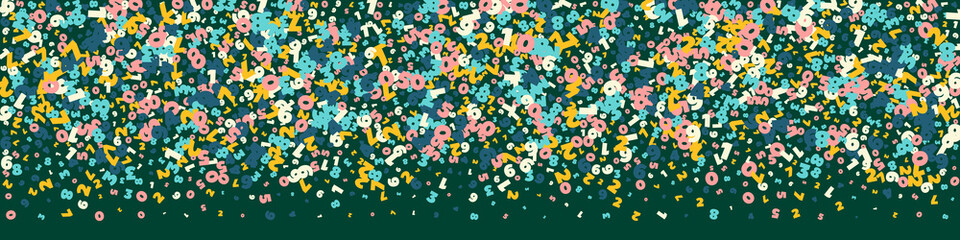 Falling light numbers. Math study concept with flying digits. Emotional back to school mathematics banner on blackboard background. Falling numbers illustration.