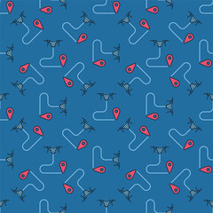 Drone Path Planning vector Quadcopter colored seamless pattern