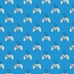 Computer Gamepad vector Gamer Controlling Device blue modern seamless pattern