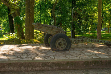 A cannon on display in a park  in central Bihac in Una-Sana Canton, Federation of Bosnia and...
