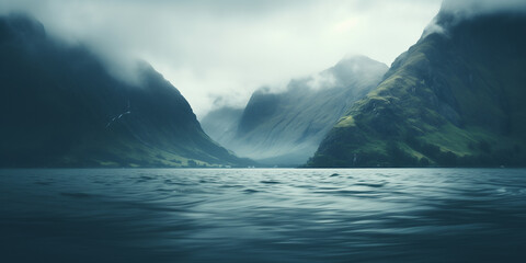 mountains or the sea with a blurred effect, still highlighting the beauty of nature. - obrazy, fototapety, plakaty
