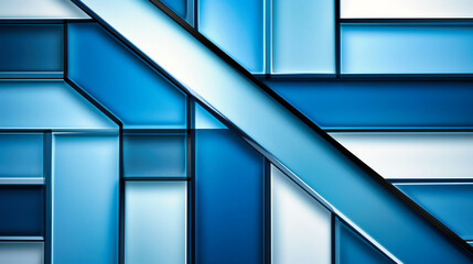Modern Architectural Symmetry: Geometric Precision in Shades of Blue with a Sleek Glass Aesthetic