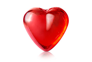 Cracked glass heart isolated on transparent background with shadow and reflection.