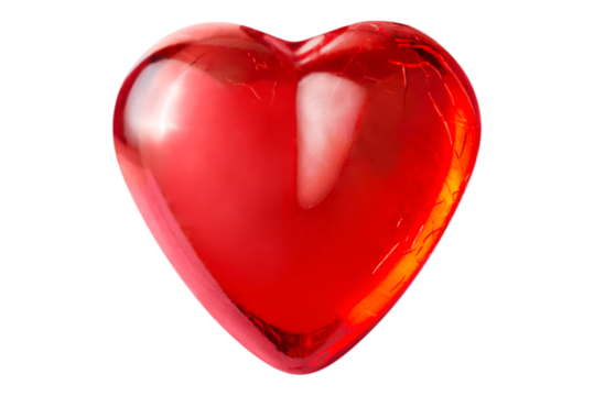 Cracked glass heart isolated on transparent background.