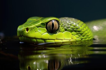 Fototapeta premium a close up of a snake swim in a tank of water. generative ai