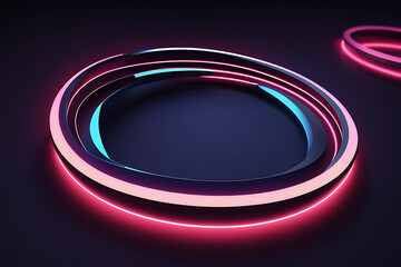 3d render. Minimalist futuristic wallpaper. abstract geometric background of neon linear ring glowing in the dark.