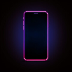 outline of a mobile phone in neon color on a black background