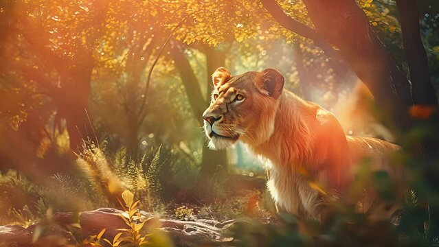 	
lion in the forest watercolor style. Created with generative AI.	
