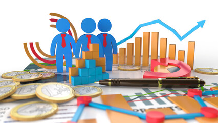 Financial Analysis Global Economic Situation with Data Trends and 3D render Graph Background