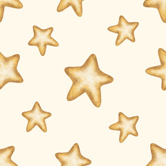 Fototapeta na wymiar Kids seamless pattern with gold stars for child