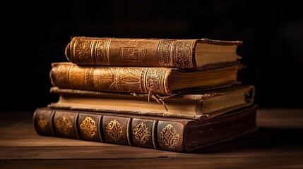 Old history books stock isolated on black background