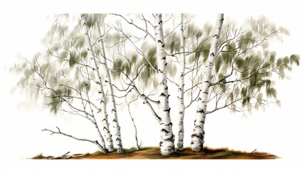 Birch Tree Illustration on White Background
