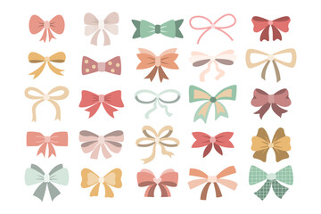 Set of colorful ribbon bows in flat style isolated on white background. - obrazy, fototapety, plakaty