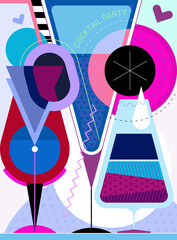 Cocktail party graphic design. Geometric style image of three different cocktail glasses.
