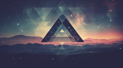 illustration representing a space landscape and pyramids - grain on the image - obrazy, fototapety, plakaty