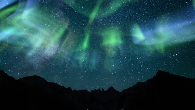 Aurora Meteors Illumination in Milky Way Time Lapse Above Mountains