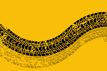 abstract yellow background with tire print marks - obrazy, fototapety, plakaty