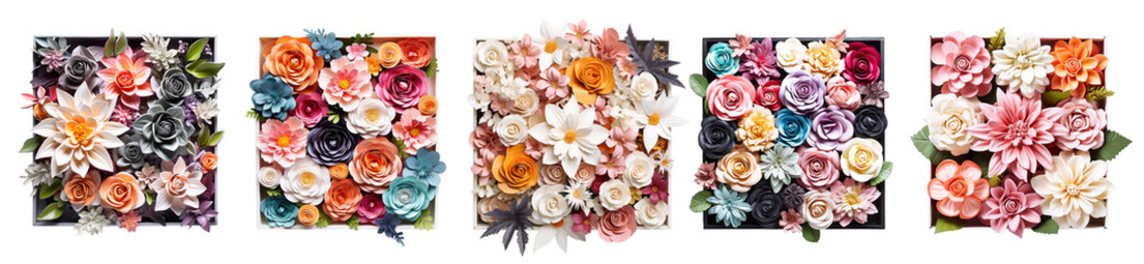 set of decor flowers in a box on isolated background - obrazy, fototapety, plakaty