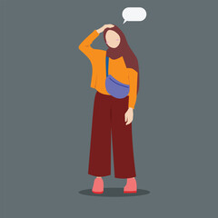 Girl Muslim Character Flat illustration with bubble chat