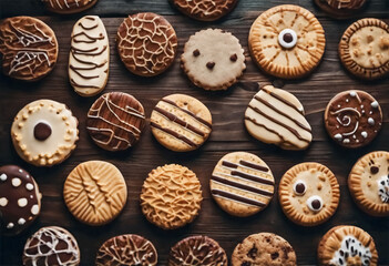 Dolce Variet&agrave;- Assortimento di Bellissimi Biscotti in Primo Piano su Sfondo di Legno Scuro