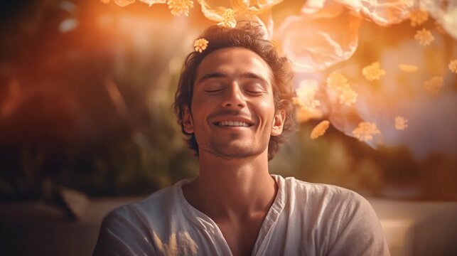 Relaxed and meditating man, concept of inner peace and harmony