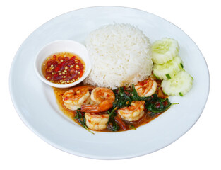 Fried rice with basil ข้าวผัด กะเพราคลุก กุ้ง
