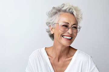 Fototapeta premium A satisfied and charming senior grandmother in her 70s, radiating happiness and contentment.