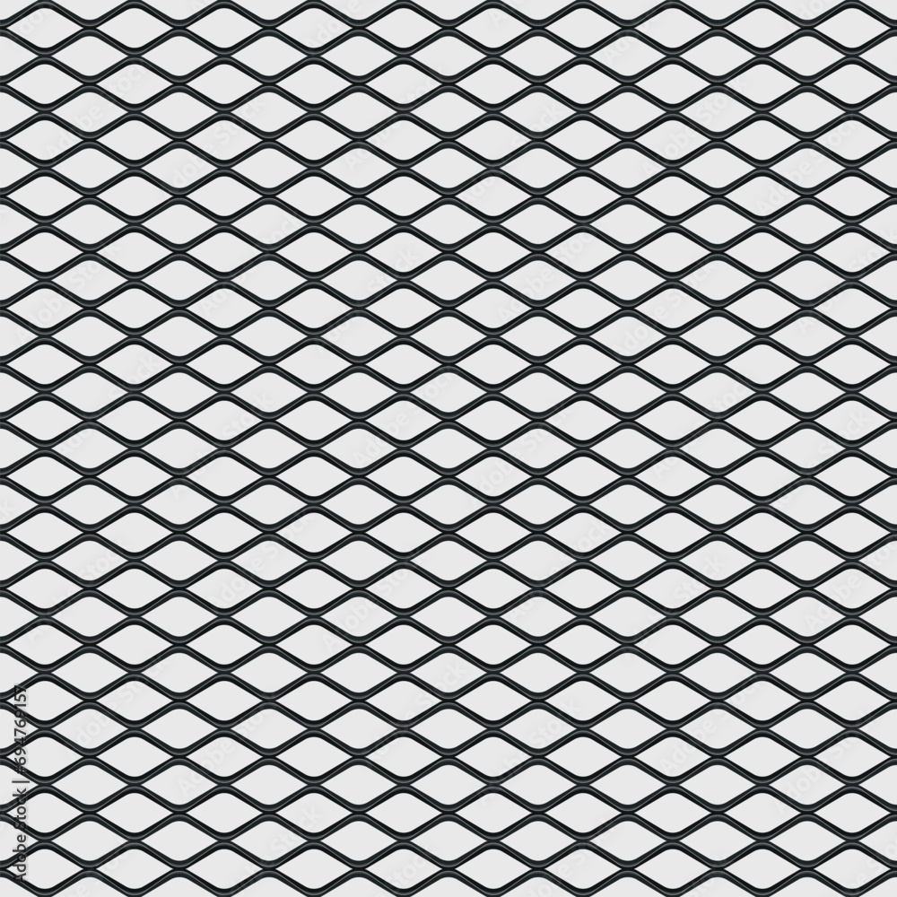 Wall mural black wire mesh fence on a white background. crossed diagonal lines. wavy wire structure. geometric 