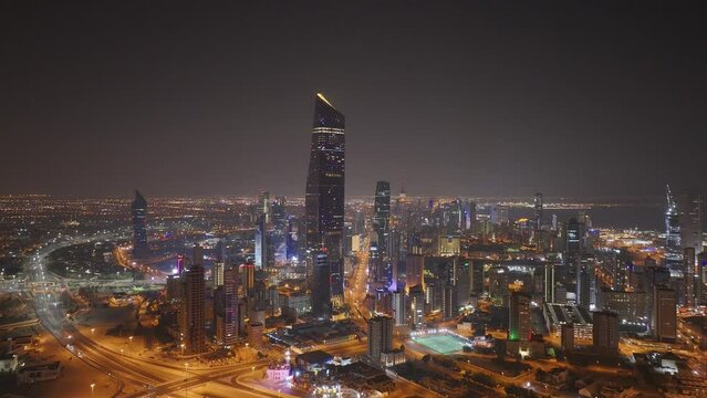 Kuwait city at night drone footage 4K