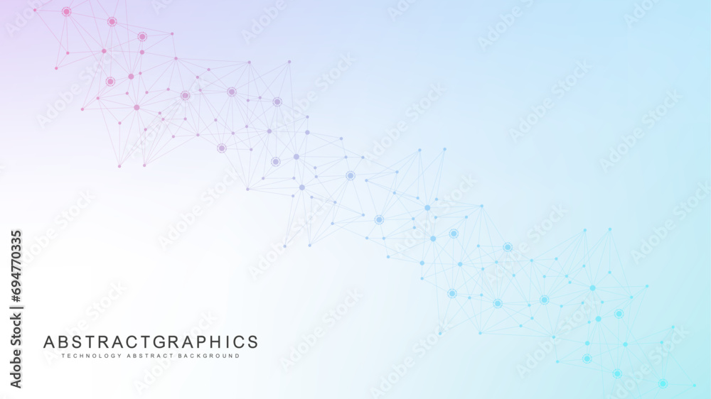 Poster modern scientific background with hexagons, lines and dots. wave flow abstract background. molecular